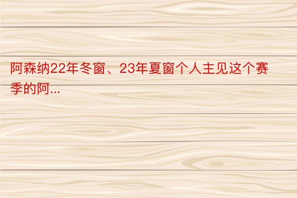 阿森纳22年冬窗、23年夏窗个人主见这个赛季的阿...